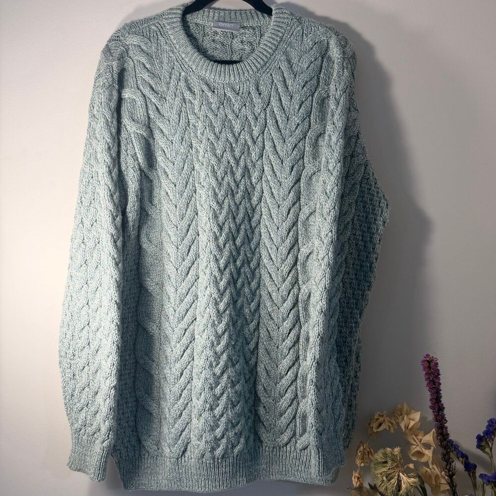 ARAN Woolen Mills Ladies Traditional Merino Sweater, XL, sea glass green